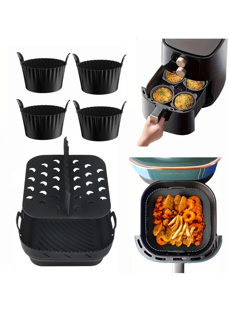 8-Inch Foldable Silicone Air Fryer Accessory Set - Square Baking Pan + Stainless Steel Rack + Cake Mold A versatile kitchen tool for air fryers, this space-saving 8-piece set includes: - Square baking pan - Stainless steel rack - Cake mold - Image 4